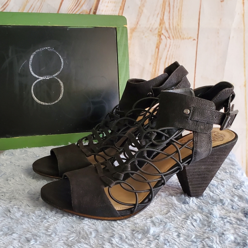 Vince Camuto Evel Black Leather Heels Size 8